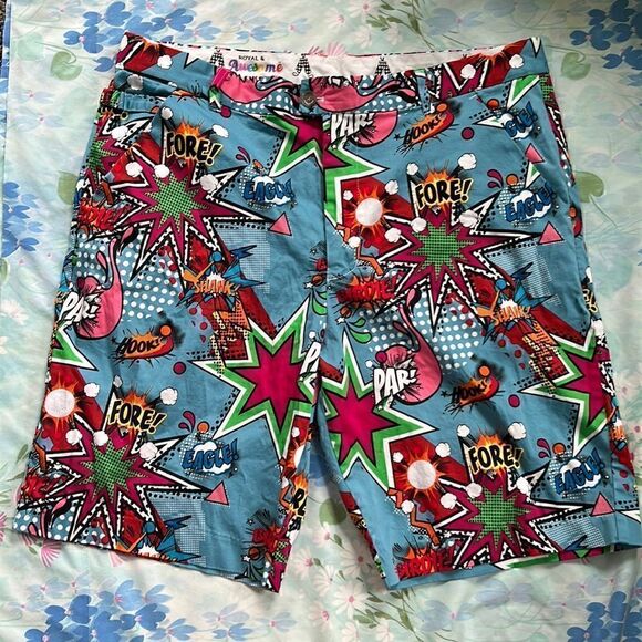 Royal & Awesome Comic Print Golf Shorts Sz. 40 - Picture 1 of 12